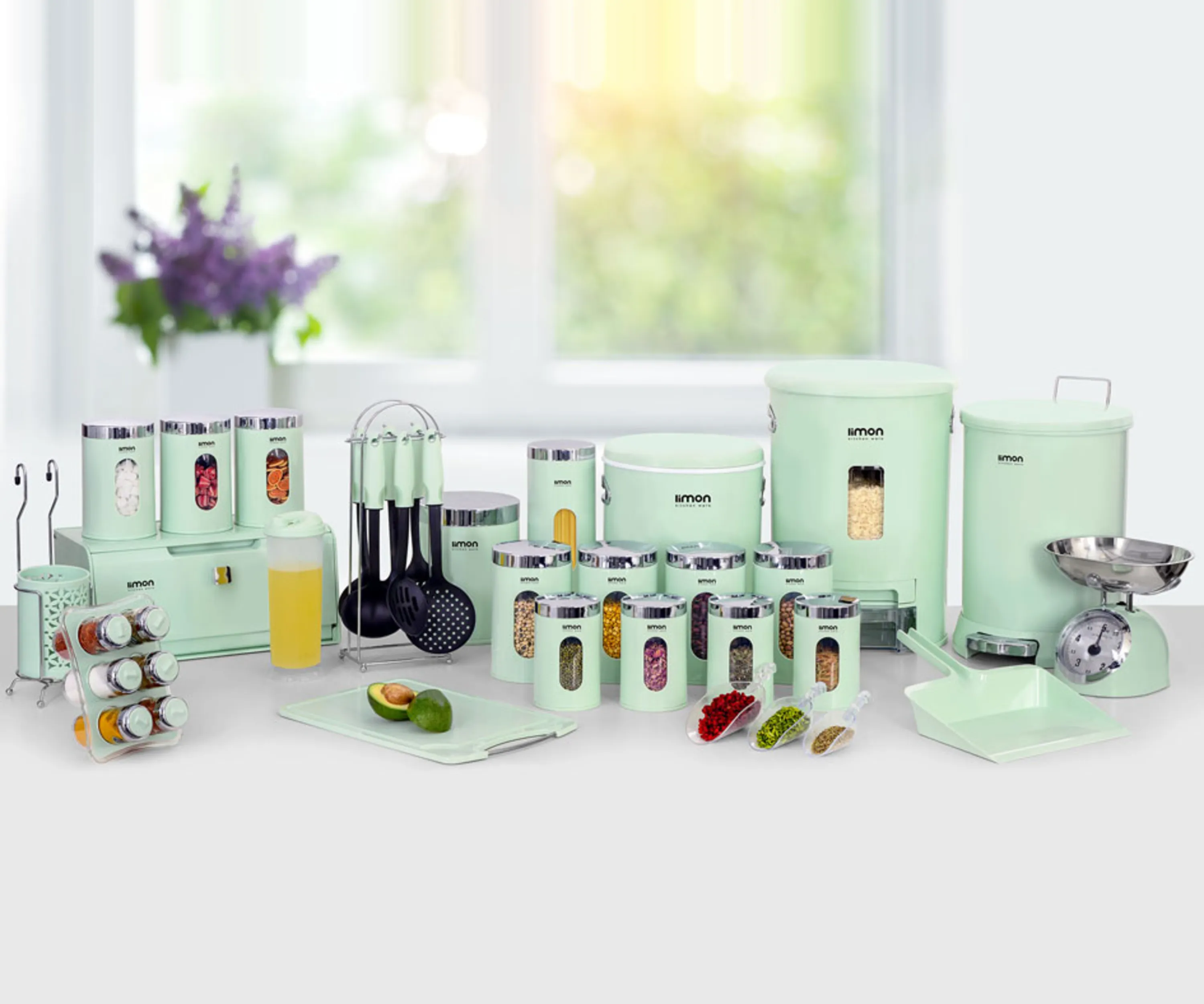 سرویس آشپزخانه گرد لیمون 37 پارچه درب شفاف